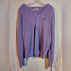 Vintage Izod Lacoste 100% Orlon Acrylic V-Neck Sweater In Purple Size XL